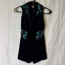 Weissman Girls Black Velvet Sequin Dance Costume Small 4-6 Jazz Tap