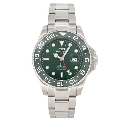 TECHNOS T9C30SM 100th Anniversary Model GMT Quartz Analog Green Silver