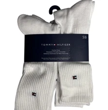 Tommy Hilfiger White Crew Socks 5 Pack Cushion Cotton Classic Everyday Basics