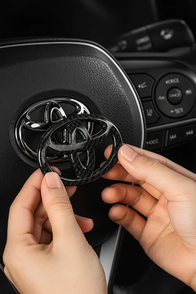 Toyota Steering Wheel Emblem Carbon Fiber Corolla Hilux Camry 4Runner Tacoma - Image 4 of 4