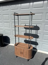 Walnut Wooden Bookshelf   4 Tiers  Sliding Door Storage