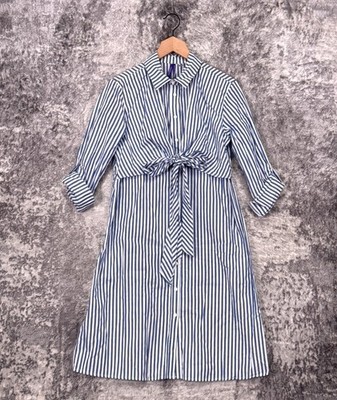 New Seraphine Nursing Dress 4 Womens Blue Striped Tie Front Collared Shirtdress