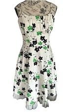 Studio Y Vtg Floral Green Black Babydoll Dress Size 9/10 Y2K Fairy Lace Lined