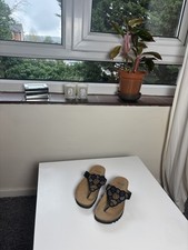 New Scholl Women's Sandals Size 35, Size 3 Toepost Gold And Blue Beaded