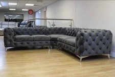 Luxury| Italian Chesterfield Corner Sofa| Dark Grey| Extra Cushions