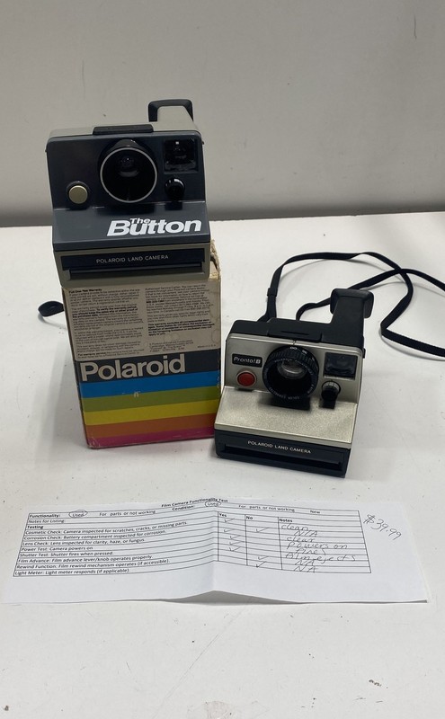 Polaroid The Button & Pronto! B Land Camera Lot - 2 Pieces With Box Tested