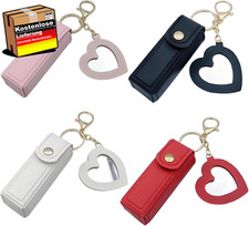 Lippenstift Etui Leder mit Spiegel und Schlüsselanhänger für Reisen und Party