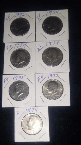 Lot of 7 kennedy Half Dollars Fine to Xfine Mixed Dates Later Date