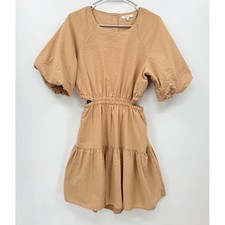 Madewell Womens Tan Brown Textured Cutout Tiered Mini Dress Button Back M