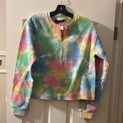 John Eshaya NWT Tie Dye Raw Edge Long Sleeve Sweatshirt size P/S