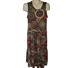 EMMA MICHELE Mandala Print Tiered Maxi Dress Boho Sleeveless L cottagecore