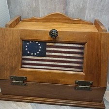 Vintage Wood Bread Box Lift Front Changeable Art Inlay 17.5x11x11