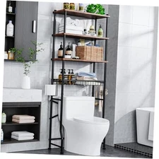 Over-The-Toilet Storage Shelf,4-Tier Bathroom Organizer Round Tube - Brown