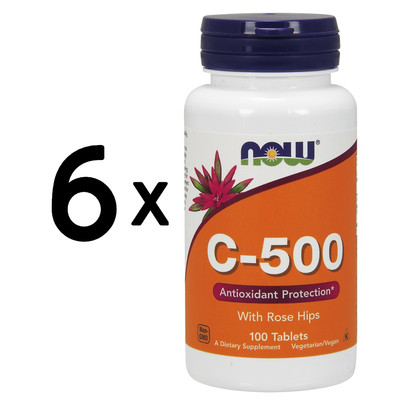6 x NOW Foods Vitamin C-500 with Rose Hips - 100 tablets (73,32 EUR/kg)