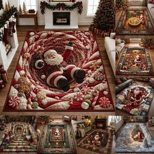 Christmas Area Rug Non Slip Crystal Velvet Floor Mat Living Room Bedroom Decor U