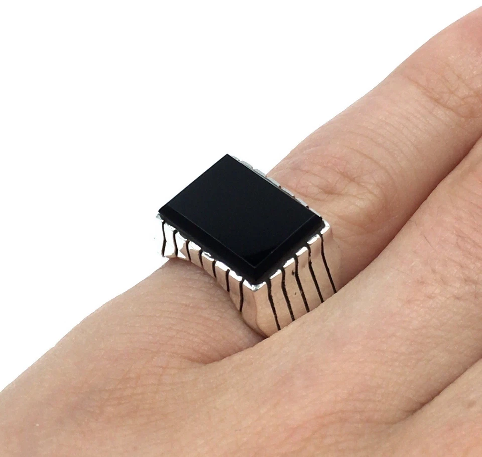 Anillo de plata 925 ónix negro anillo de banda clásico anillo de sello de... - Imagen 4 de 4