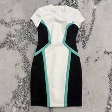 Bisou Bisou Dress Womens 8 Colorblock Sheath Black White Teal Short Sleeve Slim