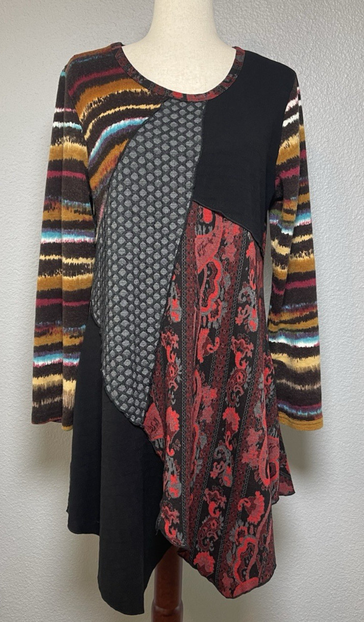 Adore asymetrical long sleeve patchwork midi dres… - image 1