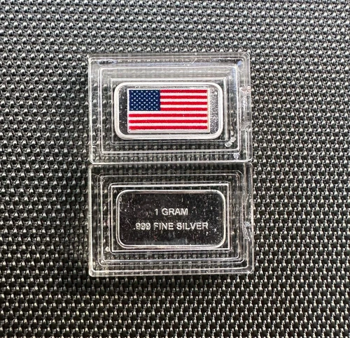 USA Flag 1 Gram Silver Bar - 999 Silver Bullion Bar In Capsule