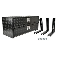 48"X18"X20" Underbody Truck Tool Box w/ Drop Door+Drawer&3pc 18"X18" Brackets BK
