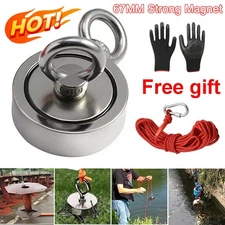 2000 LBS Strong Fishing Magnet Kit Double-Sided Pull Force and Rope Carabiner