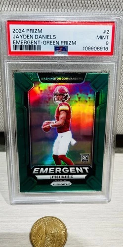 2024 PANINI PRIZM EMERGENT GREEN PRIZM #2 JAYDEN DANIELS ROOKIE RC PSA 9