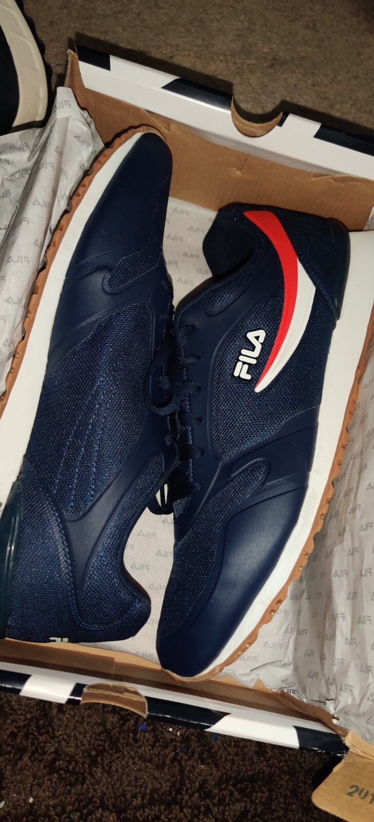 SAOLA FILA Forerunner 18 Men’s Shoes Sneakers NAVY BLUE GUM SOLE Sz M 14 BOX+? SOCKS
