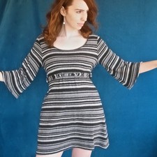 Anthropologie Ella Moss Cashmere Wool Sweater Dress Grey Black Silver Striped Sm