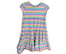 Hanna Andersson Girls 10 Dress Rainbow Stripe Tiered Twirl Short Sleeve EUC