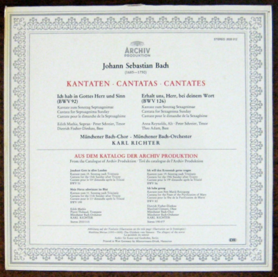 J.S. Bach: Cantatas LP (1976) Archiv 2533 312 - Karl Richter | eBay