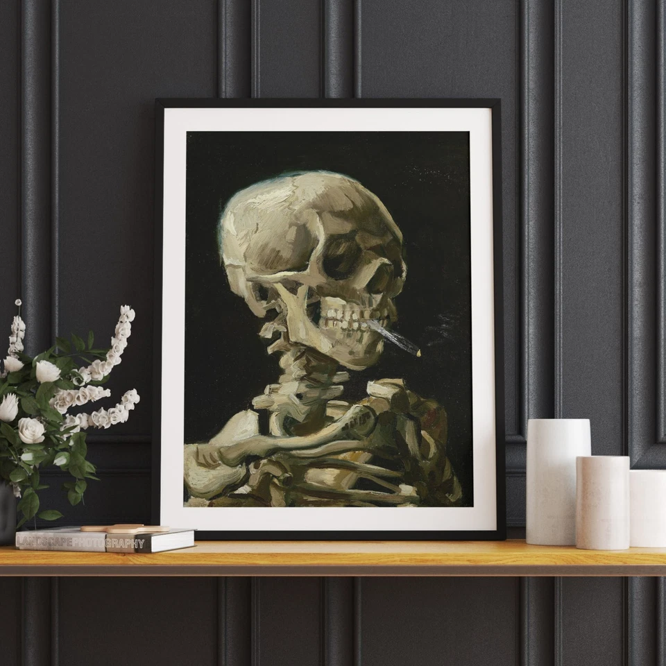 Van Gogh Calavera Esqueleto Fumar Cigarrillo GICLEE Arte Gótico Impresión Academia Oscura Foto 2 de 4