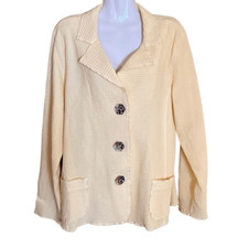 Focus Women Jacket Sz L 100% Cotton Yellow Waffle Knit Pockets Artsy Buttons Nwt