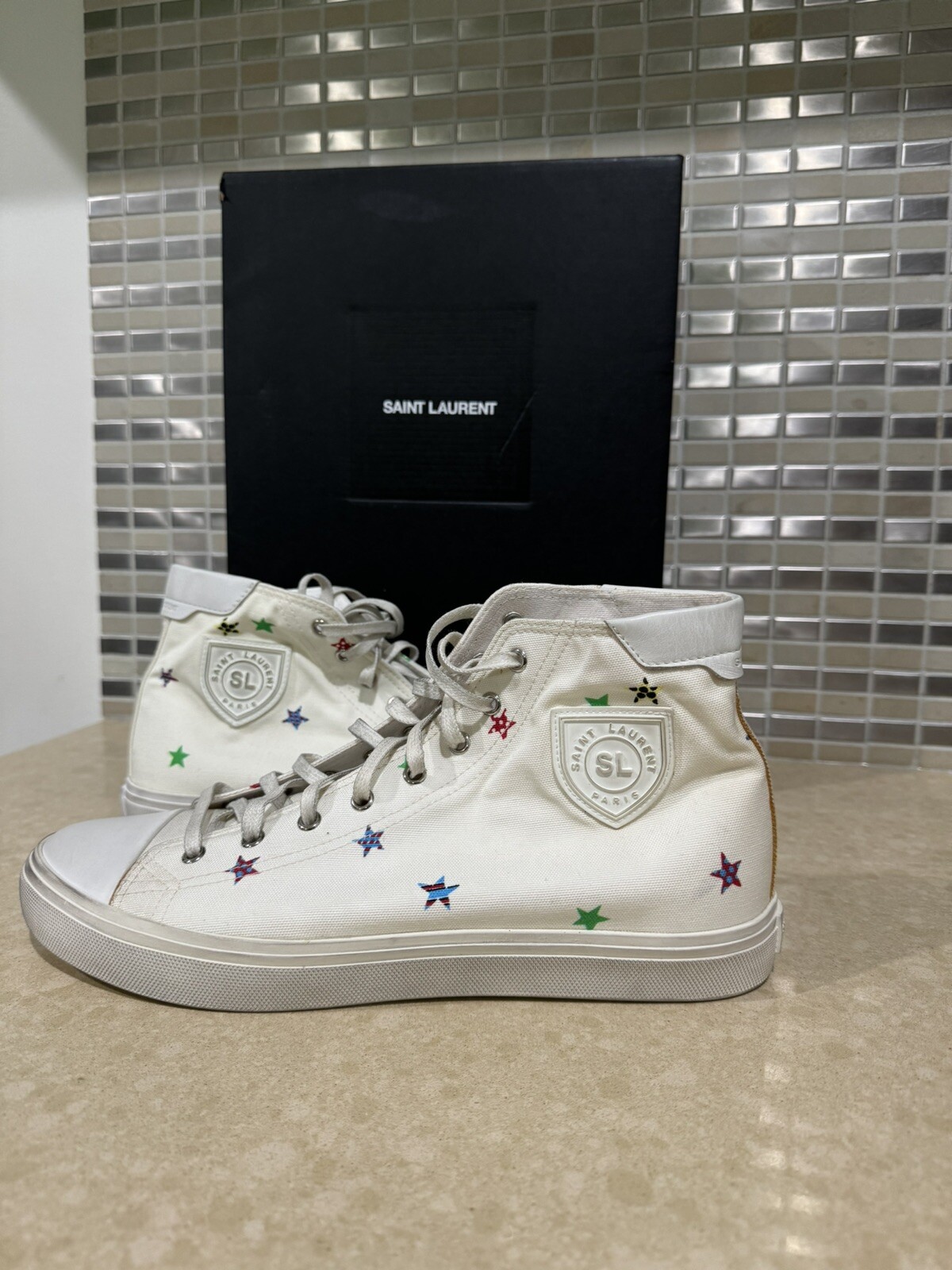 Sneakers alte SAINT LAURENT BEDFORD SOLARIS STAR TELA EUR 43 All Star YSL