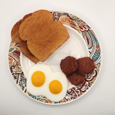Breakfast Display Fake Food Prop Life Size Bacon Toast Eggs and Sausage Patties