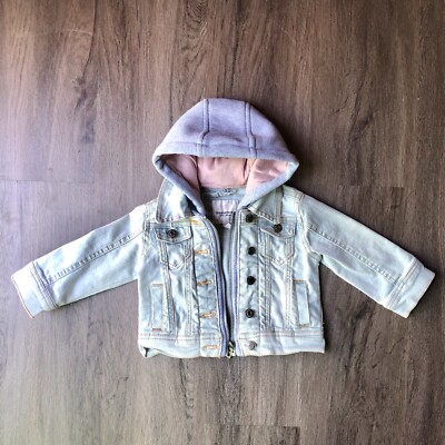 Urban Republic Denim Baby Jacket Girls 6-9 M  Blue Jean Hooded Zip Up
