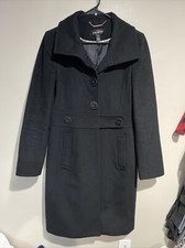 Club Monaco Black Classy Long Pea Coat Button Front Wool Blend Sz Med Euc