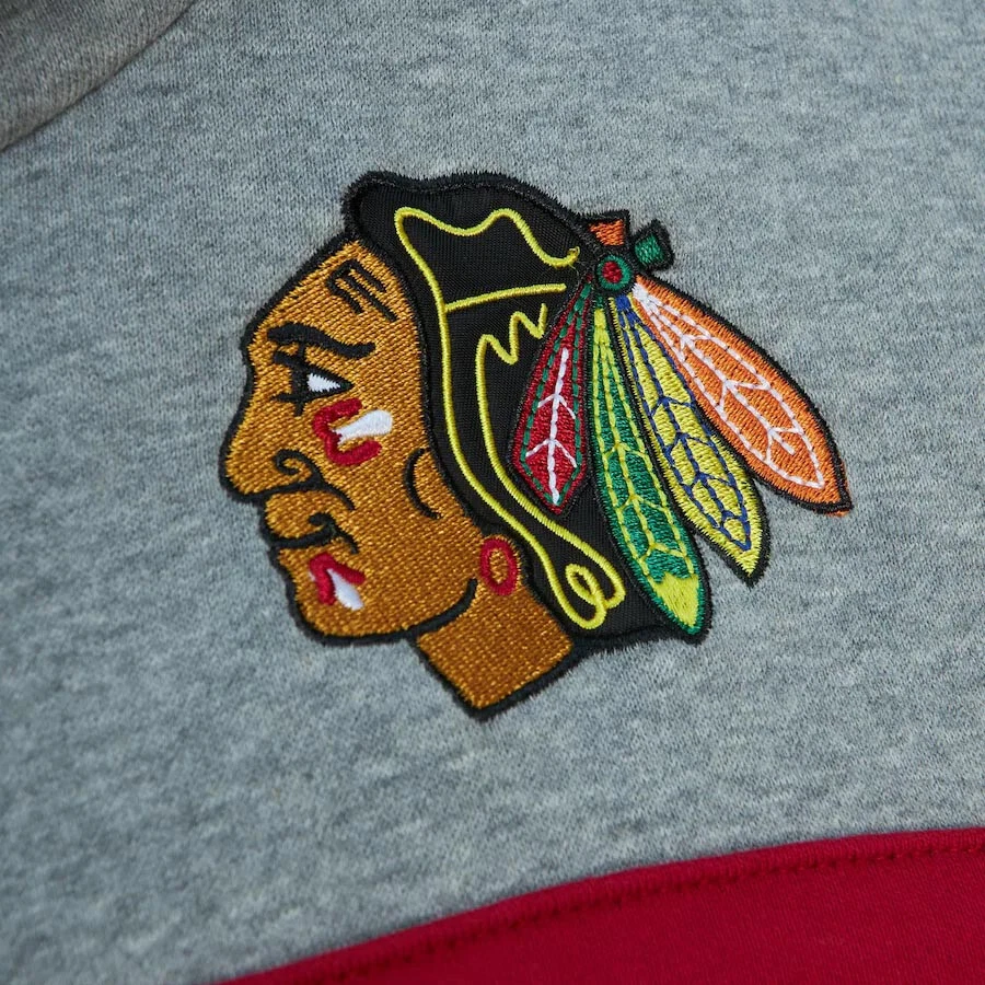 Felpa con cappuccio pullover da uomo Chicago Blackhawks NHL Mitchell & Ness Head Coach nuova con etichette