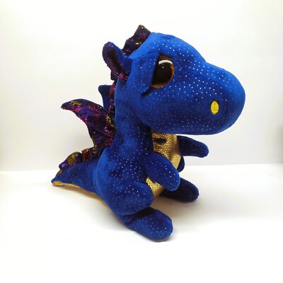 TY Sapphire Blue Dragon Beanie Baby Boos Plush Big Eyes Glitter
