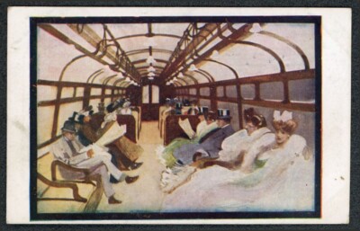 Bakerloo & Piccadilly Tube Underground Railway offizielle Postkarte Wagen innen