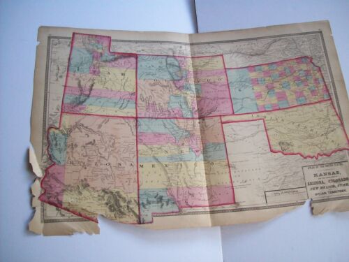 Antique 1872 MAP Kansas Arizona Colorado NM Utah Indian Territories H.H. Lloyd - Afbeelding 1 van 12