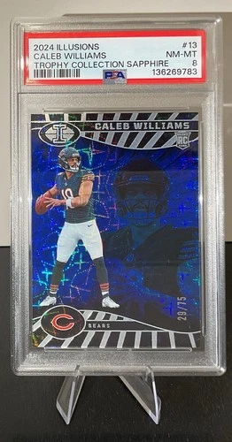 2024 Illusions Caleb Williams Trophy Collection Sapphire /75 RC PSA 8