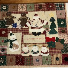 Vintage Christmas Handmade Quilt Wall Hanging/Snowman/Gingerbread/Santa 15  x16  