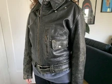 vintage 60s Sears OAKBROOK D-Pocket Leather Jacket distressed Steer Hide 42*