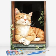 Framed Paint by Numbers Kit for Adults - Orange Cat Paint by Numbers with Fra...