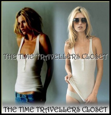 Topshop Kate Moss weiß gerippt Stretch Knopf Baumwolle Vintage Armee Weste Top UK 10