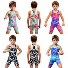 Kids Boys Jumpsuit Stylish Unitards Color Block Bodysuit Cycling Leotard Thigh