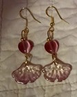 Artist Earrings Lamp Work Hear Leaf Gold Plated 18kgp Hooks — photo 1