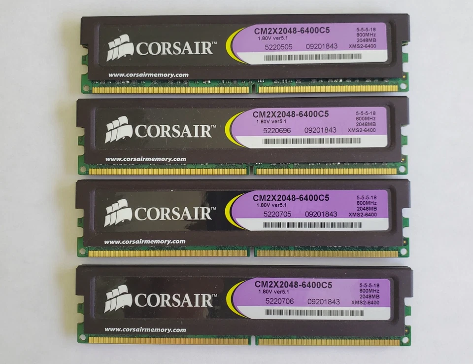 8GB 2GBx4 PC2-6400 DDR2-800 CORSAIR CM2X2048-6400C5 XMS2-6400 RAM MEMORY KIT - Image 2 of 3