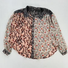 Free People Shirt Womens XS Multicolor Boho Mixed Print Sheer Button Front