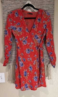 Zara Dress Womens large Bloom Wrap Flowy Cottage Mediterranean Cruise Rodeo
